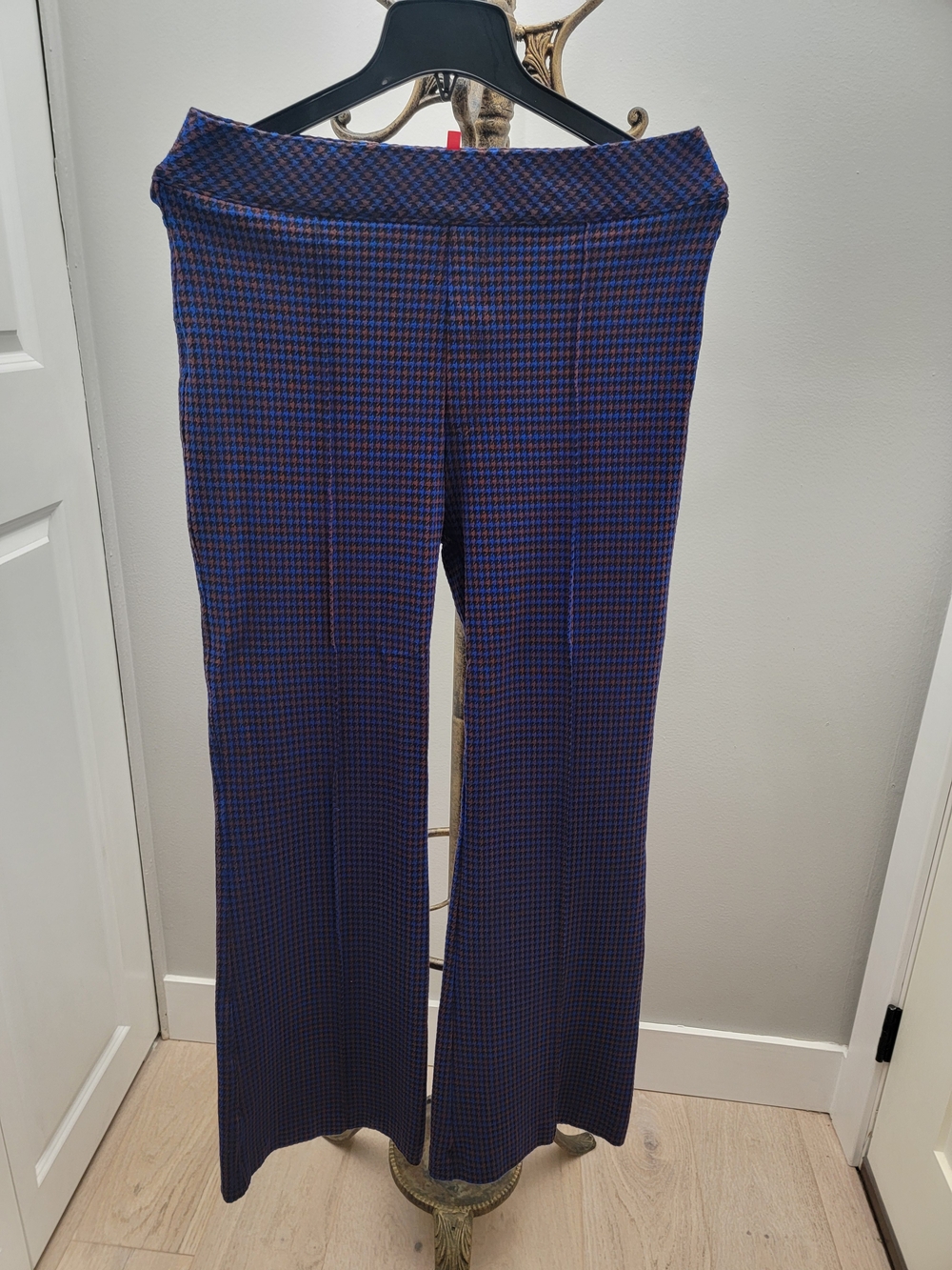 SPANX Womens Blue and Brown Checked Dress Pants